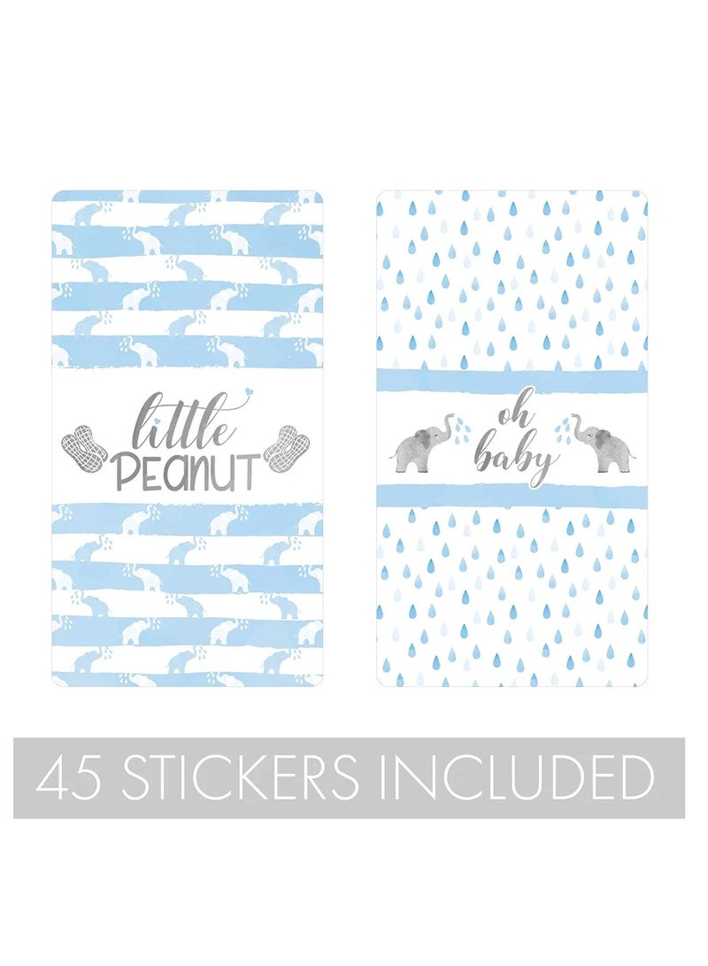 Blue Elephant Baby Shower Mini Candy Bar Wrappers - 45 Stickers - Image 2