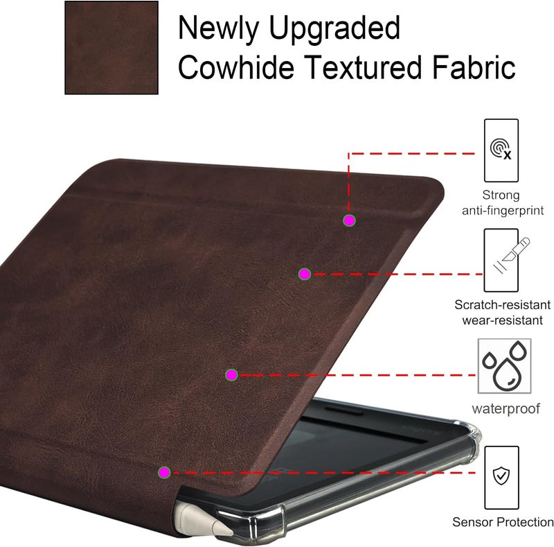 GOVTVA حقيبة جلدية من نوع Folio لقارئ Kobo Libra Colour مقاس 7 بوصة (2024) - غطاء فائق النحافة مع خاصية السكون/الاستيقاظ التلقائي المحسّنة، وظهر شفاف من TPU، وإغلاق مغناطيسي، وحامل للقلم (بني جلد البقر) - Image 3