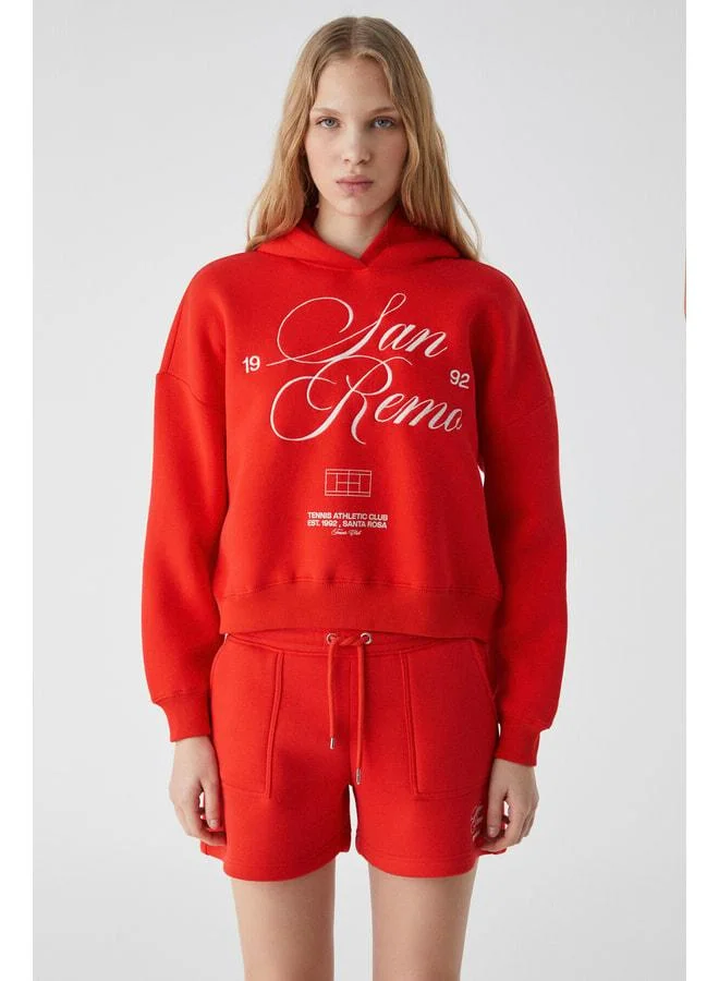 Ethiquet TACNA Women's Hooded Long Sleeve Oversized Red Sweatshirt.