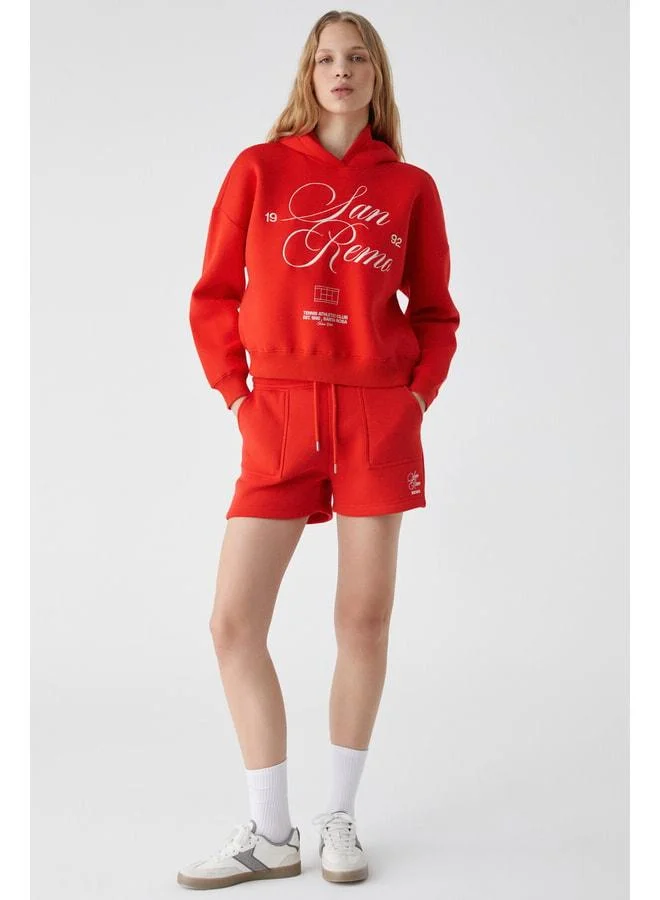 Ethiquet TACNA Women's Hooded Long Sleeve Oversized Red Sweatshirt.