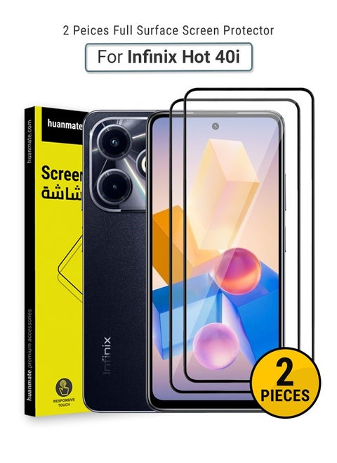 2 Pieces Infinix Hot 40i Screen Protector – Premium Edge to Edge Tempered Glass, High Transparency, Delicate Touch, Anti-Explosion, Smooth Arc Edges, Easy Installation