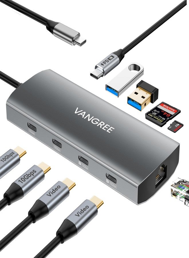 VANGREE USB-C Hub with Dual 4K@60Hz DisplayPorts, 2×USB-A & 2× USB-C 3.2 (10Gbps), Gigabit Ethernet, 100W PD, SD/TF Card Reader - Docking Station for MacBook Pro/Air, iMac, iPad Pro, XPS, ThinkPad, Surface - Image 1