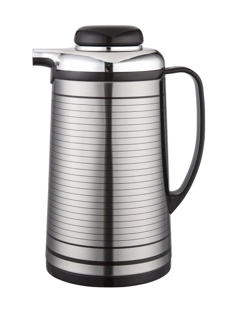 قارورة مفرغة من الفولاذ المقاوم للصدأ الفاخر - زجاج داخلي، جدار مزدوج، مانعة للتسرب - تحافظ على المشروبات ساخنة وباردة، تصميم سهل الصب، مثالية للمنزل والمكتب - 1 لتر (13 × 13 × 25 سم)