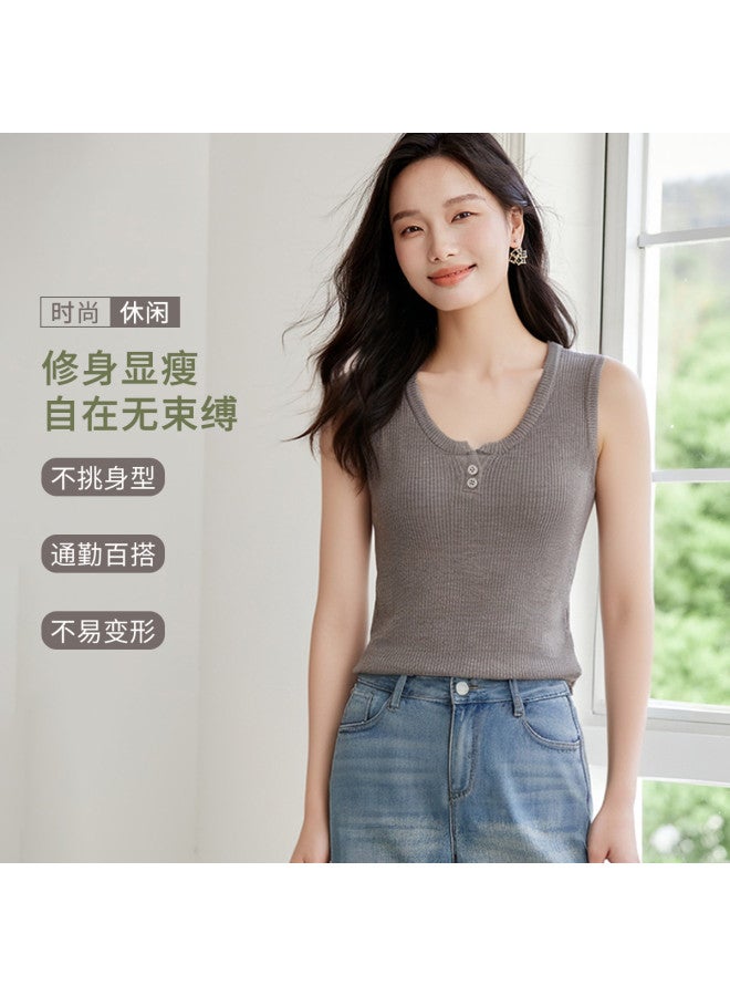 Hstyle U-neck Knit Top Women's Summer 2025 Fashion Slimming Comfortable Casual Versatile Basic Blouse - Image 4