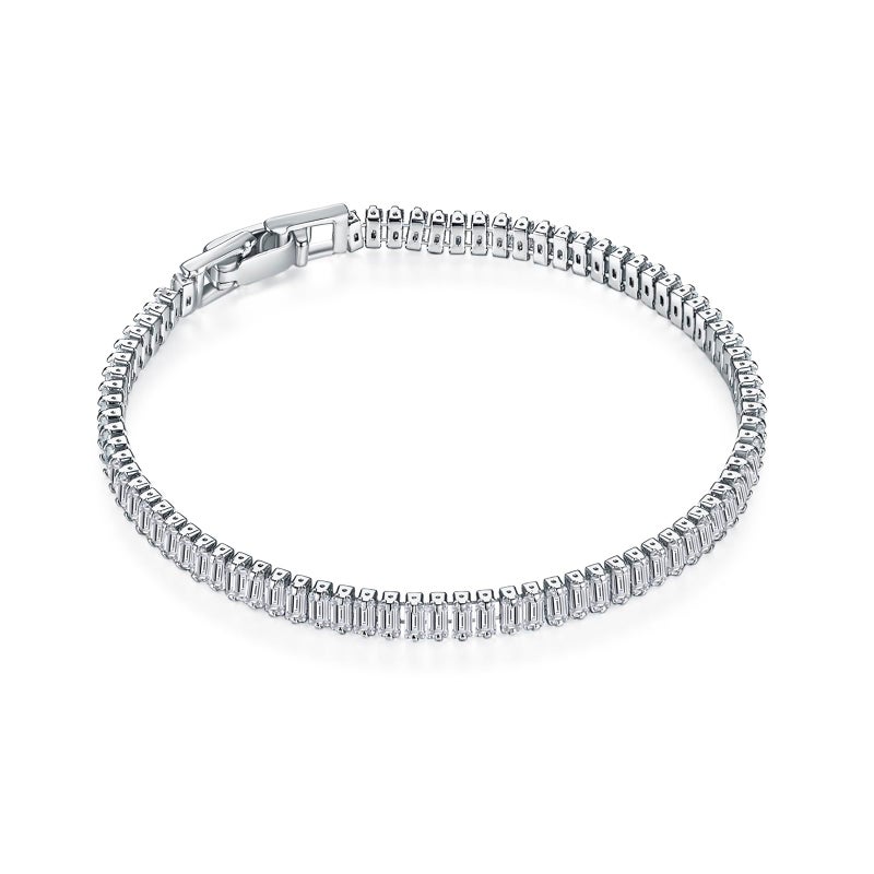 MINDDHA Tennis Bracelets, 4mm Cubic Zirconia Tennis Bracelets for Women | Tennis Bracelet for Men |Rectangle| Silver Color | Size 6 Inch - Image 2
