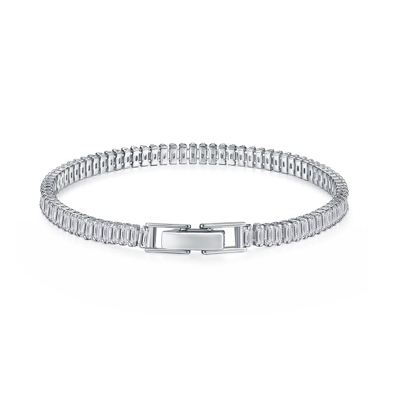 MINDDHA Tennis Bracelets, 4mm Cubic Zirconia Tennis Bracelets for Women | Tennis Bracelet for Men |Rectangle| Silver Color | Size 6 Inch - Image 1