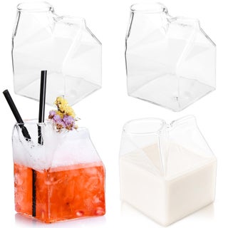 WUWEOT 4 Pack Glass Milk Carton Clear Square Cocktail Glasses Mini Cup Creamer Pitcher Coffee Box for Milk Coffee Water Juice Beverages Heat Resistant 12OZ350ml - pzsku/ZEE8EA9BC199FE8EE553AZ/45/1749491012/8aecd3c9-efc9-4004-8756-cd714c8b31a8