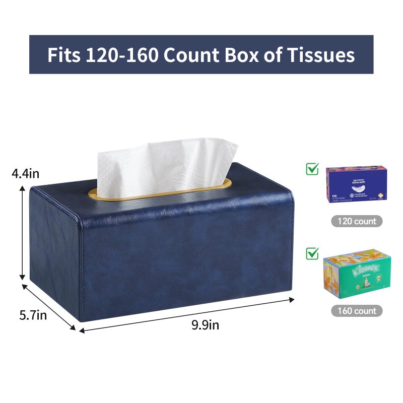 MEIBOOCH Rectangle Tissue Box Cover for 120-160 Count Box of Tissues, Luxury PU Leather Tissue Holder with Magnetic Closure (Dark Blue) - Image 2
