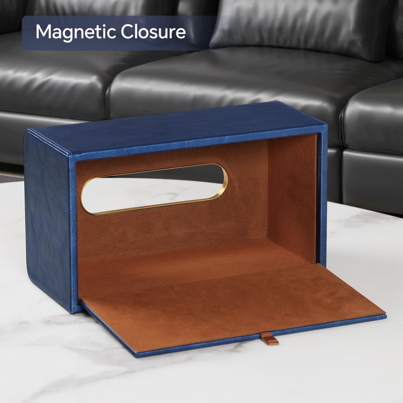 MEIBOOCH Rectangle Tissue Box Cover for 120-160 Count Box of Tissues, Luxury PU Leather Tissue Holder with Magnetic Closure (Dark Blue) - Image 3