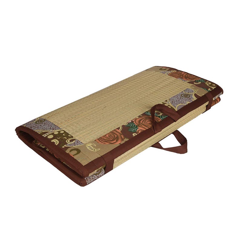 CRAFT OF INDIA CRAFT OF INDIA Foldable Mat Kora River Grass Chatai 65X3 ft 18MM Soft Foam Single Fold Brown Cotton Fabric Wash able - Image 2