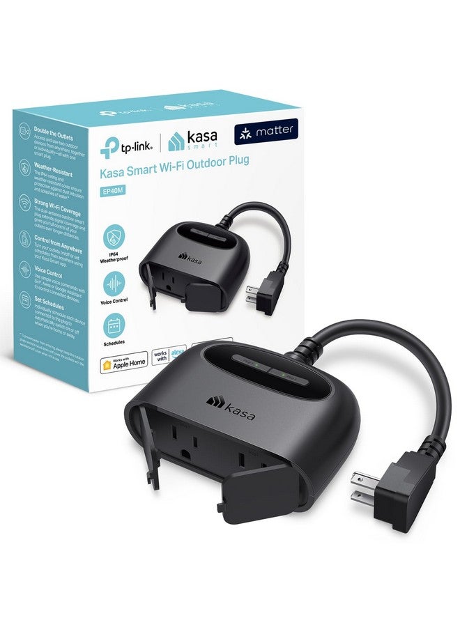 Kasa Smart Kasa Matter Smart Outdoor Plug, Dual Outlet, IP64 Weather Resistance, Works with Apple HomeKit, Amazon Alexa, Google Home, SmartThings, 15A/1800W Max, ETL Certified, 2.4G Wi-Fi Only, EP40M - Image 1