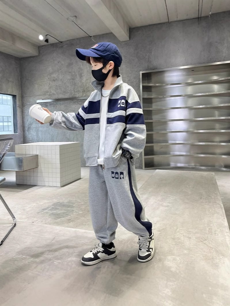 Boys' Suit Children'S Western Style Sports Leisure Middle And Big Children'S Spliced Zipper Jacket Two Pieces - Image 2