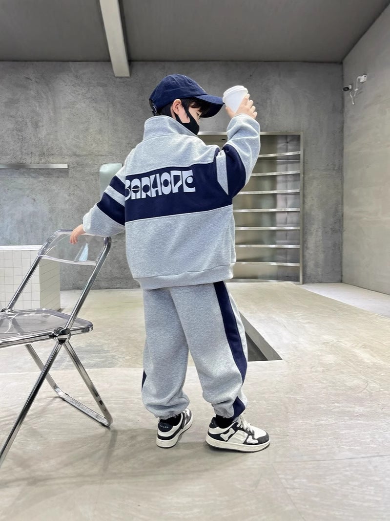 Boys' Suit Children'S Western Style Sports Leisure Middle And Big Children'S Spliced Zipper Jacket Two Pieces - Image 3