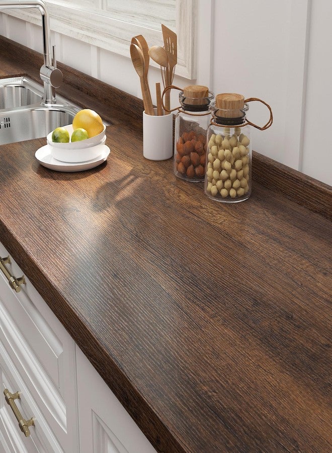 FunStick Brown Walnut Wood Contact Paper for Countertops Waterproof Vintage Wood Wallpaper Peel and Stick Countertops for Kitchen Removable Wood Grain Contact Paper for Cabinets Desk Drawers 15.8"x80" - Image 1