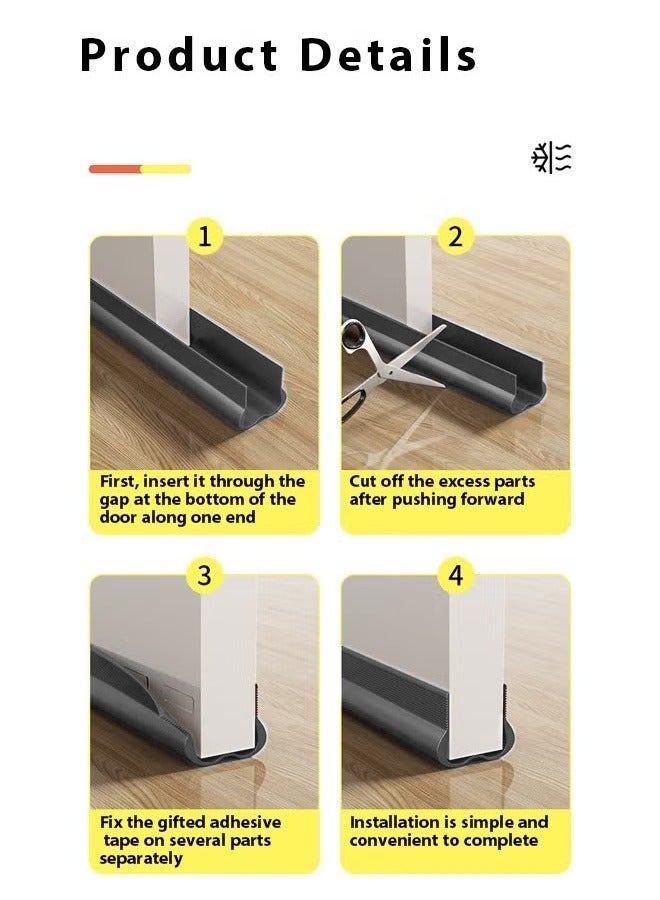 Optico 1/2/3Pcs Door Draft Stopper, 93CM Weather Stripping Door Seal PVC Seal Strip Door Seal Blocker Door Bottom Sealing Strips Door Sweep Under Door Seal Door Sealer for Noise Reduction & Insulation & Anti-insects & Block Light (Grey)  - Image 2