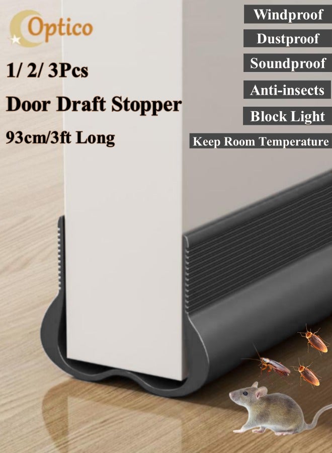 Optico 1/2/3Pcs Door Draft Stopper, 93CM Weather Stripping Door Seal PVC Seal Strip Door Seal Blocker Door Bottom Sealing Strips Door Sweep Under Door Seal Door Sealer for Noise Reduction & Insulation & Anti-insects & Block Light (Grey)  - Image 1