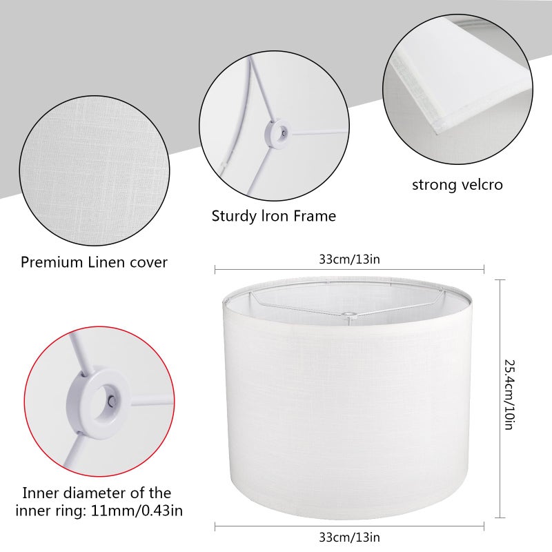 Koorle White Lamp shade, Drum Lamp Shade for Table Lamps Floor Lamp, 13" Top X 13" Bottom X 10" High White Large Line Fabric Lamp Shade, Easy Assembly Replacement Lampshade - Image 3
