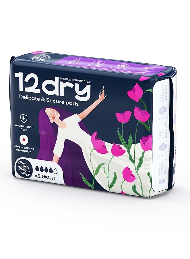 12dry Ultra Thin Sanitary Pads 8 Count Super Absorbent Leak Proof Odor Bacteria Protection Soft Comfortable Breathable AirCool Technology FDA and FSC Certified for Overnight Use 300mm Single Pack - Image 2