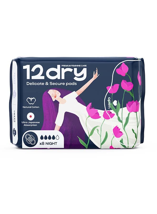 12dry Ultra Thin Sanitary Pads 8 Count Super Absorbent Leak Proof Odor Bacteria Protection Soft Comfortable Breathable AirCool Technology FDA and FSC Certified for Overnight Use 300mm Single Pack - Image 3