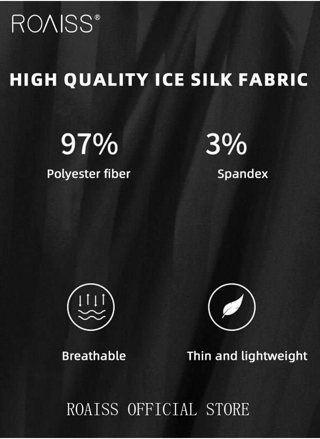 roaiss Soft Skin Friendly Robe for Men with Drawstrings Men's Stripe Print Breathable Ice-Silk Bathrobe Lightweight Half Sleeves Satin Sleepwear Longewear Ideal for Home Wear or Sleeping  - Image 4