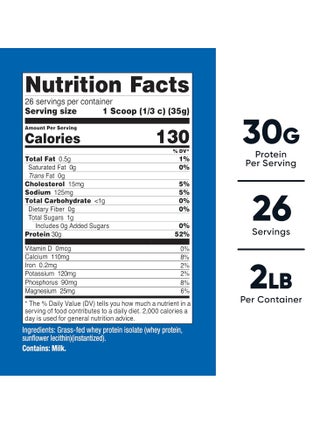 Nutricost Grass-Fed Whey Protein Isolate Powder 2lb - view 2