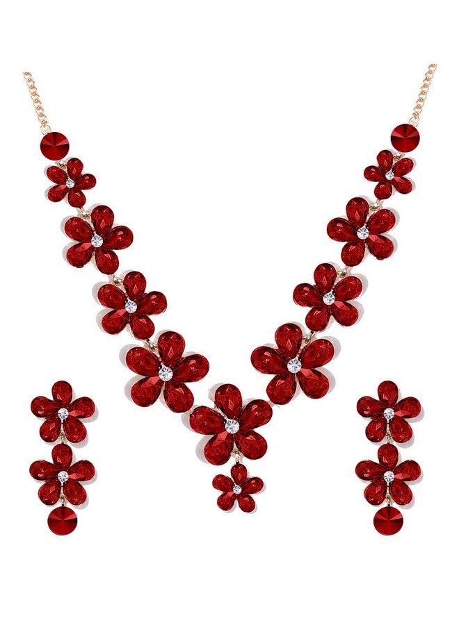 YouBella Jewellery Sets for Women Crystal Necklace Jewellery Set with Earrings for Girls/Women (Red) - Image 1
