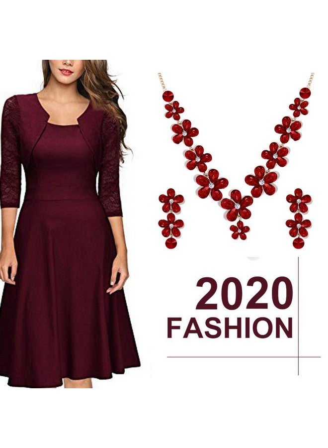 YouBella Jewellery Sets for Women Crystal Necklace Jewellery Set with Earrings for Girls/Women (Red) - Image 4