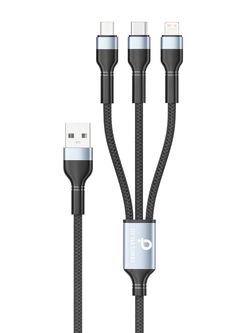 بروماس كابل وصلة شحن سريع 3 في 1 من PROMASS بقدرة 5.1 أمبير، نايلون مضفر، يو إس بي إلى تايب سي وميكرو ولايتنينج، طول 1.2 متر – كابل متعدد الأجهزة - Image 1