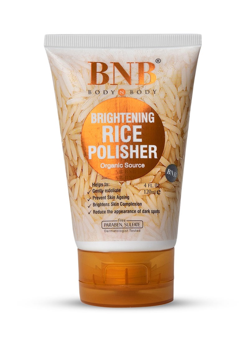 BNB Brightening Rice Polisher 120ml | Gentle Rice Exfoliator for Smooth, Radiant & Clear Skin | Alpha Arbutin & Niacinamide | Mild Facial Scrub for All Skin Types