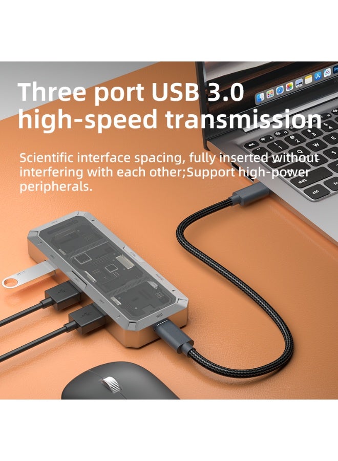 PIVA G61 6-in-1 Docking Station with 6 USB Ports is made of aluminum alloy, supports 4K60Hz, PD100W, USB 3.0, and Gigabit Ethernet RJ45, and is ideal for gamers and office workers. - Image 3