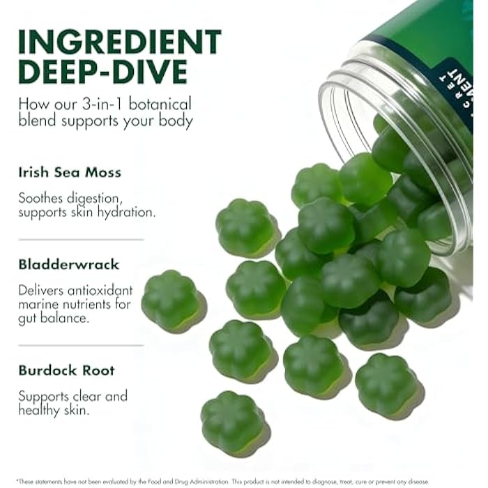 Secret Element Sea Moss Gummies with Bladderwrack & Burdock Root – 65 mg Sea Moss per Serving for Women and Men, Vegan, Sugar Free, Non-GMO, Apple Flavor, 60 Gummies (30 Servings) - Image 2