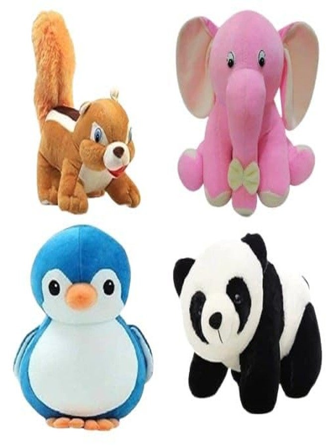 Future Shop Pack of 4 Elegant Soft Animals Stuffed Plush Fur Soft Toys Combo Set for Kids/Childrens/Boys/Girls Playing Birthday Gift Squirrel,Elephant,Panda,Penguine - Image 1