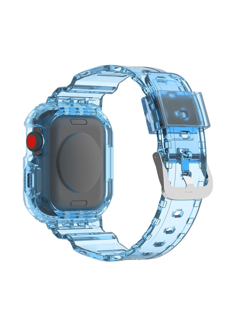 Transparent Blue 44/45mm Compatible With Apple Watch, Suitable For Men And Women, Tpu Integrated Watch Strap Wristband Compatible With Iwatch Series 10 9 8 7 Generations - Image 1