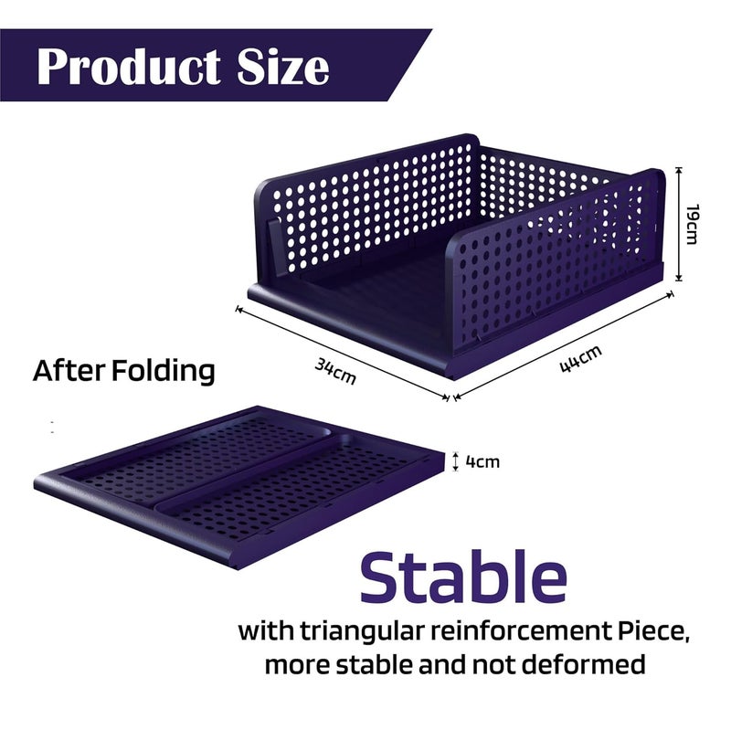 Kuber Industries Large 4 Pcs Storage Organizer Foldable Shirt Stacker Box Cloth Box for Almirah Cupboard Organizer Wardrobe Organizer For Clothes Closet Storage Basket Blue - Image 3