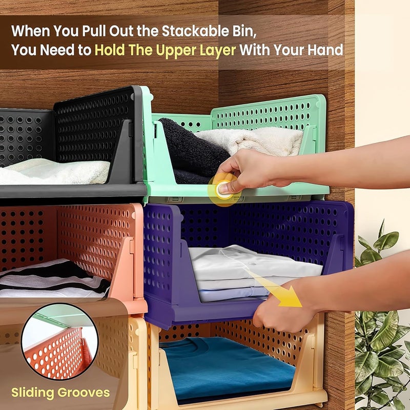 Kuber Industries Large 4 Pcs Storage Organizer Foldable Shirt Stacker Box Cloth Box for Almirah Cupboard Organizer Wardrobe Organizer For Clothes Closet Storage Basket Blue - Image 4