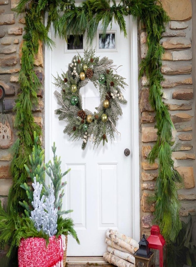 Quixem Holiday Christmas Wreath for Front Door, Snow Flocked 22-inch Artificial Winter Wreath with Gold and Green Ornaments, Pinecones and White Berries - Indoor & Outdoor Christmas Decoration - Image 4
