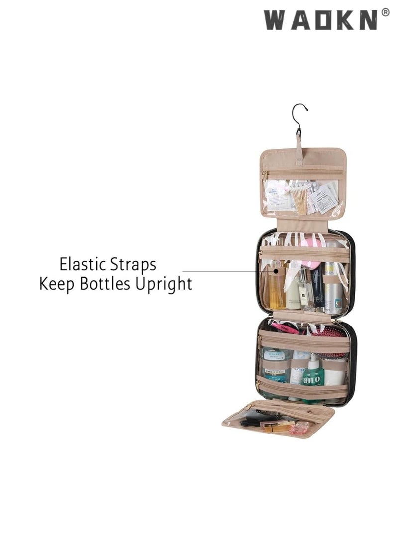 دبليو أيه أو كي أن حقيبة أدوات الزينة ذات السعة الكبيرة حقيبة سفر مع خطاف معلق ، حقيبة مستحضرات تجميل محمولة مقاومة للماء السفر حقيبة غسيل نسائية منظم السفر للإكسسوارات شاور جل شامبو ، أدوات النظافة (أسود) - Image 5