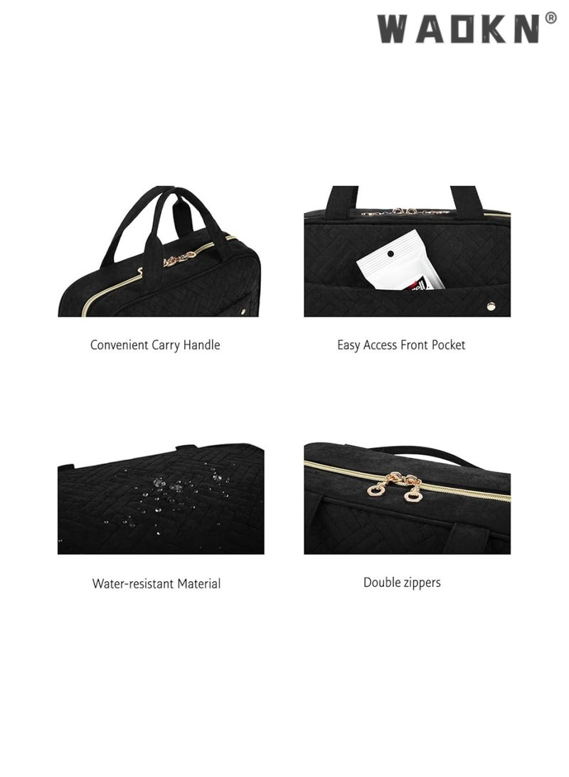 دبليو أيه أو كي أن حقيبة أدوات الزينة ذات السعة الكبيرة حقيبة سفر مع خطاف معلق ، حقيبة مستحضرات تجميل محمولة مقاومة للماء السفر حقيبة غسيل نسائية منظم السفر للإكسسوارات شاور جل شامبو ، أدوات النظافة (أسود) - Image 2