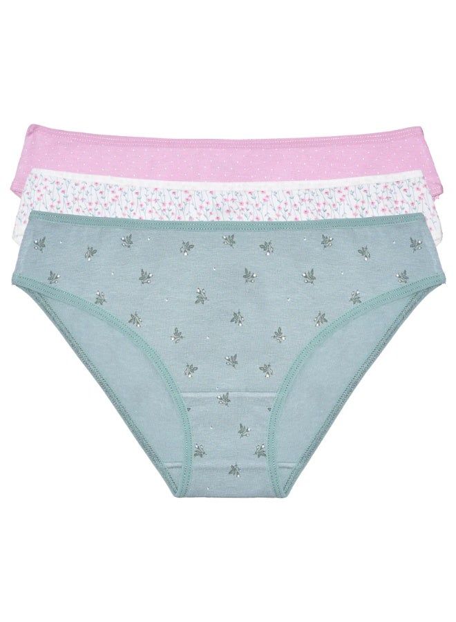 ميلك مجموعة من 3 قطع بيكيني حريمي، ملابس داخلية قطنية مطبوعة، مريحة وناعمة، تصميم أنيق للاستخدام اليومي - Image 1