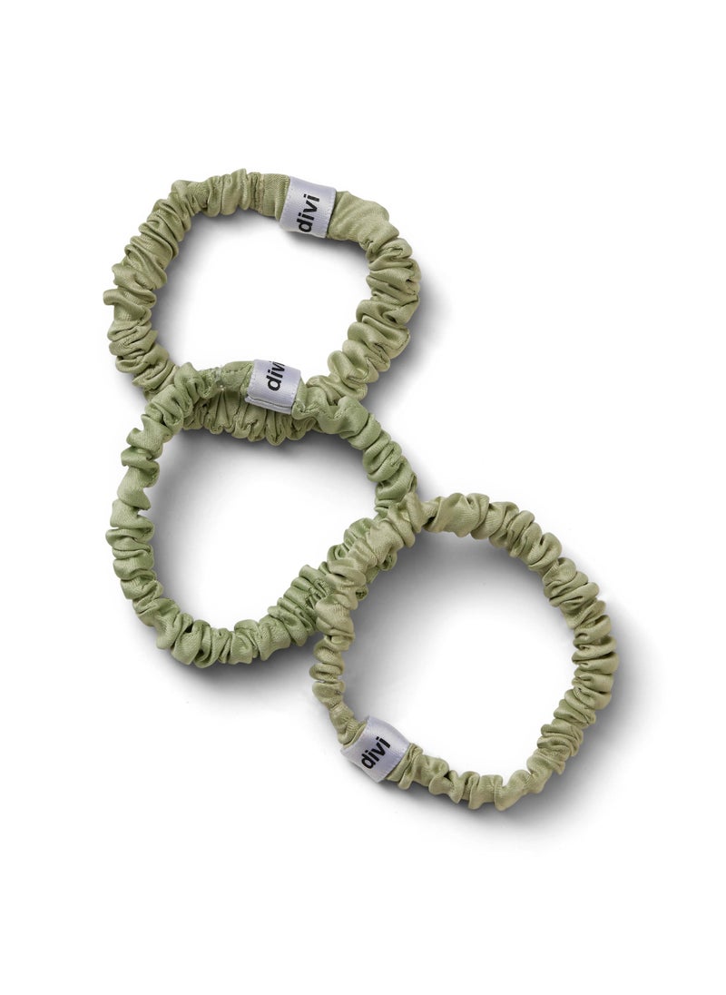 DiVi - divi Silk Scrunchies  No Damage No Crease Thin Satin Scrunchies for Hair  Comfortable and Stays in Place  3 Pack Green - Image 1