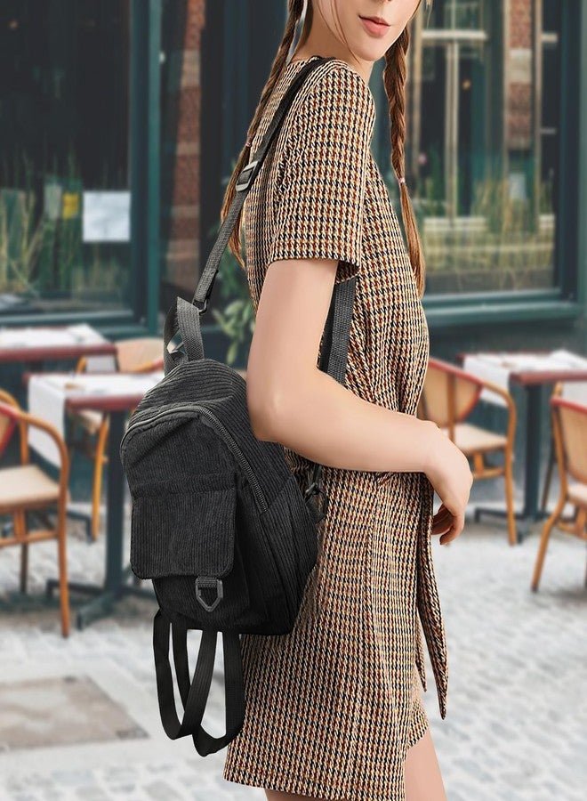 WisePoint Women's Fashion Backpacks, Corduroy Backpack Bag for Women Portable Backpack Purse Small Backpack (black) - Image 5
