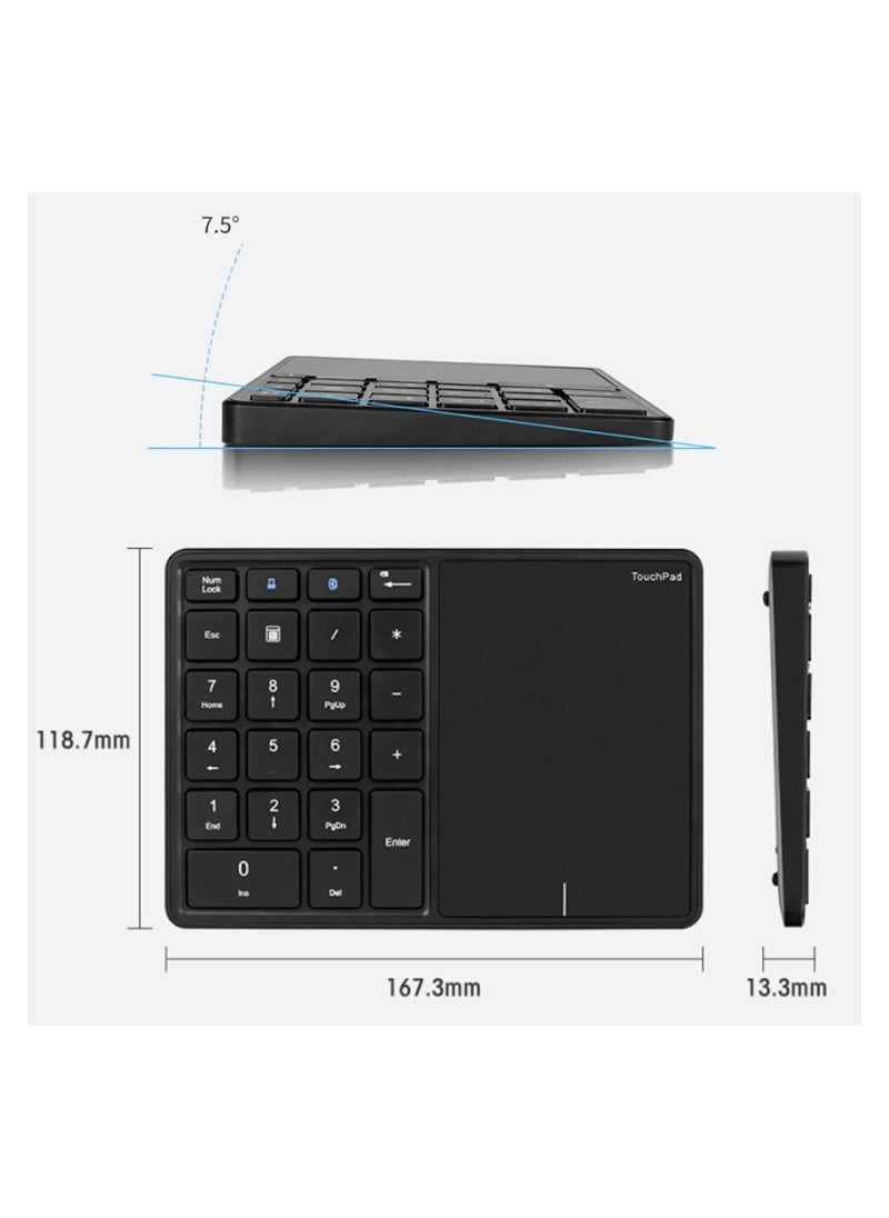 Generic - 2.4G Wireless Numeric Keypad with Touchpad, 22 Keys Portable Bluetooth Number Pad, Financial Accounting USB C Rechargeable Number KeyboardBlack - Image 1