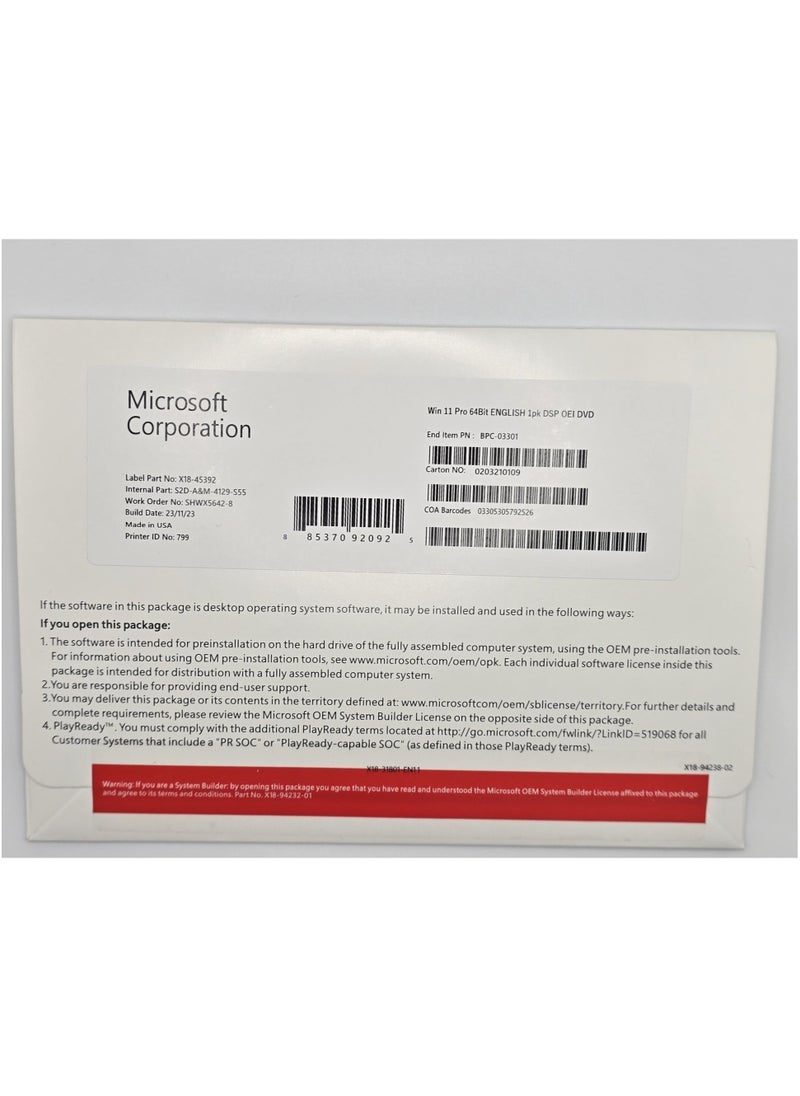 Microsoft - Win 11 Pro 64Bit ENGLISH 1pk DSP OEI DVD - Image 1