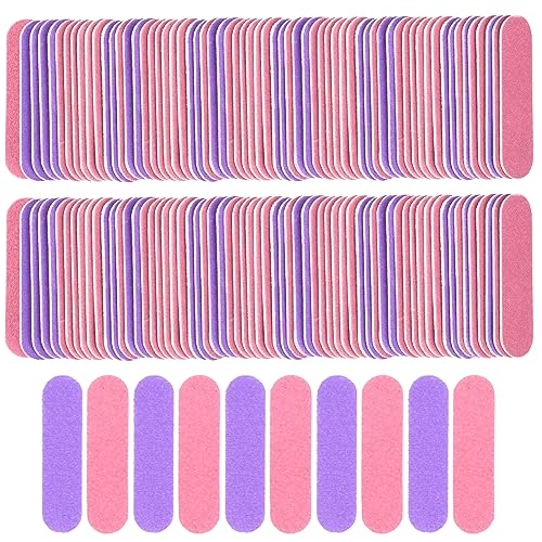 VIOCIWUO Mini Nail File Bulk 300Pcs (180/240 Grit), Disposable Nail Files Double Sided Emery Boards Home or Professional Manicure Tools(Purple and Pink) - Image 1