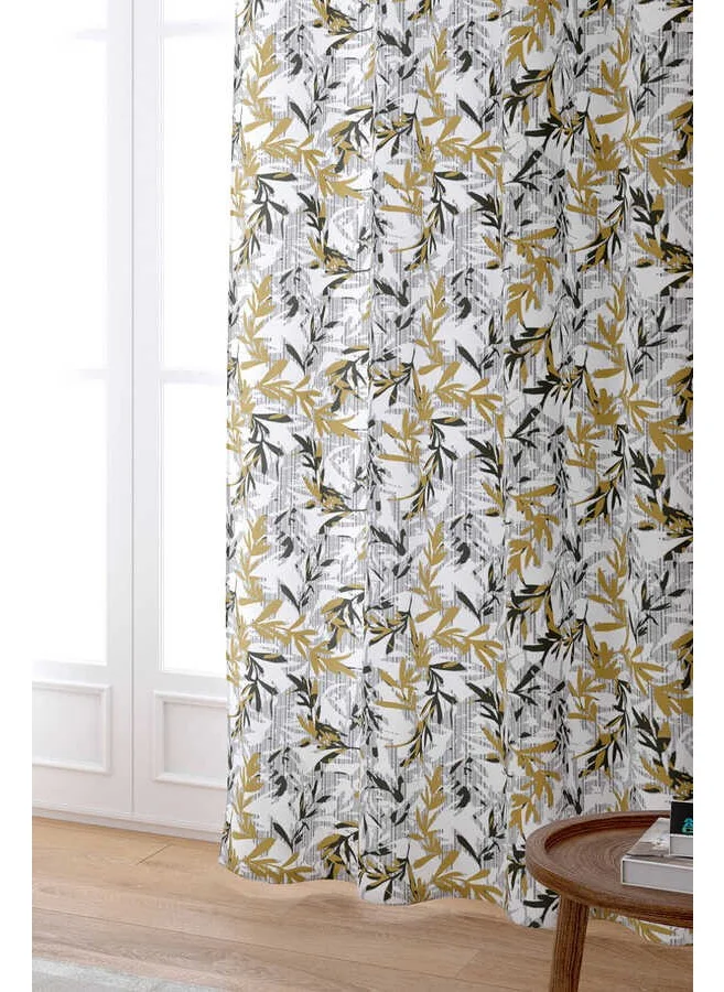 Cango Home Yellow Gray Leaf Patterned Digital Printed Curtain CGH500-PR