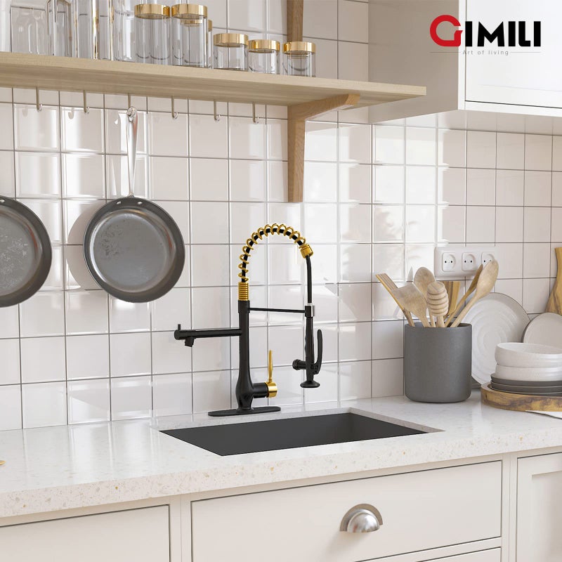 GIMILI Black and Gold Kitchen Faucet with Pull Down Sprayer Single Handle High Pressure Kitchen Sink Faucet Commercial Double-Headed Stainless Steel Kitchen Faucets - Image 5