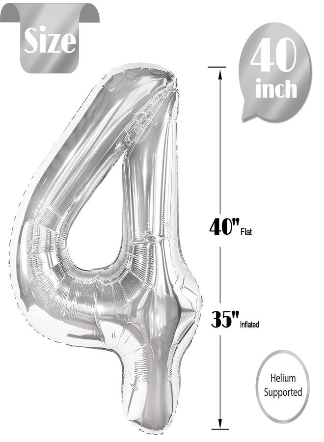 IWERP Silver 4 Balloon, Number Balloons 40 Inch, 4th Silver and Black Party Decorations, Four Large Numbers for Party Decor, Number 4 Balloon - Image 5