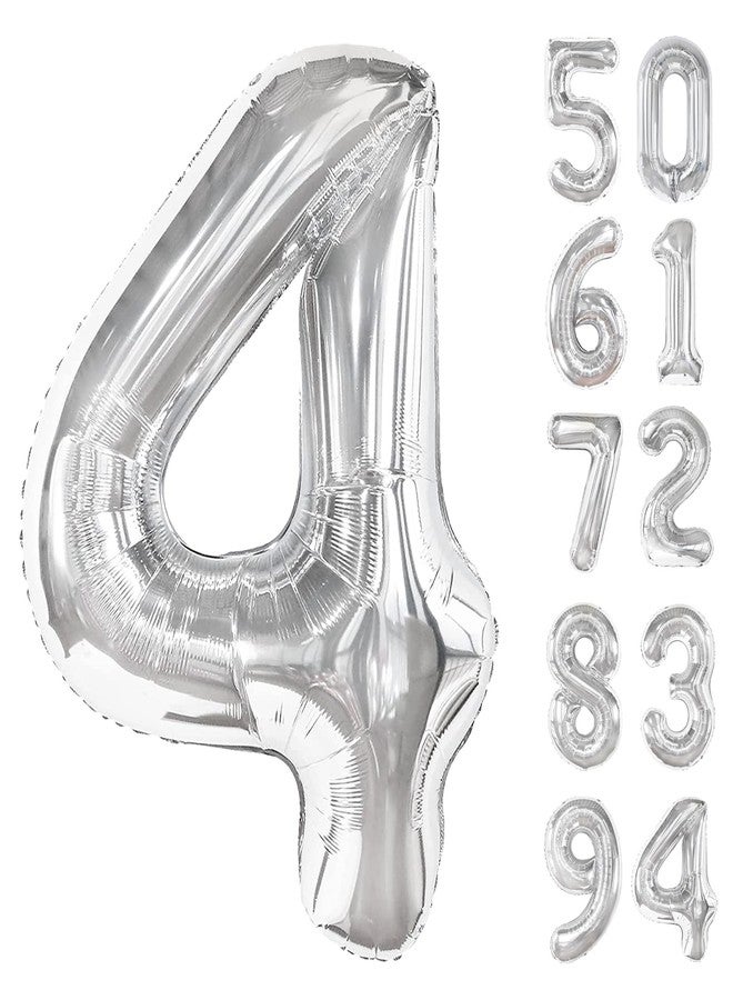 IWERP Silver 4 Balloon, Number Balloons 40 Inch, 4th Silver and Black Party Decorations, Four Large Numbers for Party Decor, Number 4 Balloon - Image 1