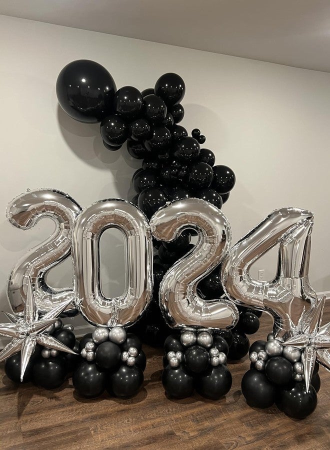 IWERP Silver 4 Balloon, Number Balloons 40 Inch, 4th Silver and Black Party Decorations, Four Large Numbers for Party Decor, Number 4 Balloon - Image 2