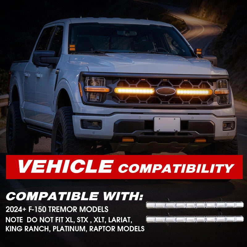 MEGAIE Smoked LED Daytime Running Lights w/Sequential Turn Signal Compatible with 2024+ F150 Tremor - Image 2